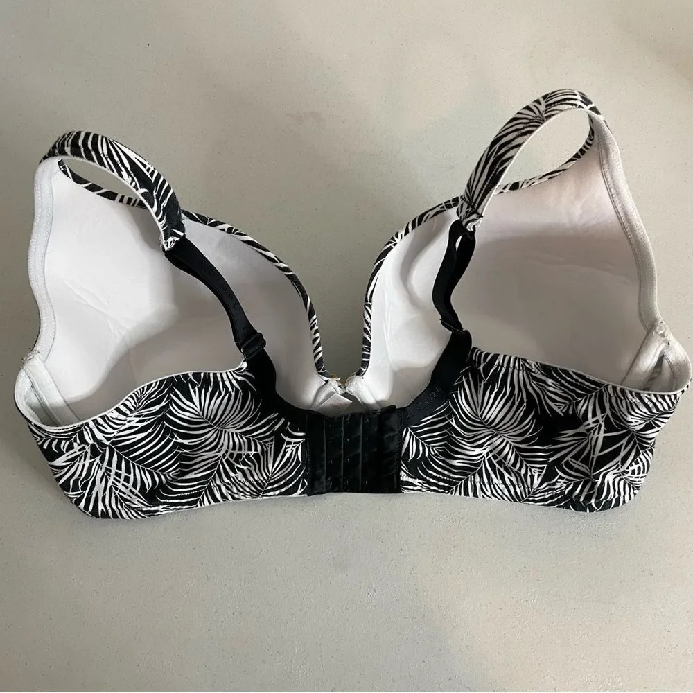 Cacique Boost Plunge Cotton Bra Zebra Palm Print Size 44DD